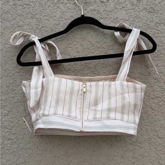 Lena Cream Striped Tie-Shoulder Crop Top - Picture 2 of 11